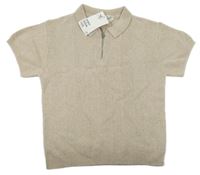 Nové - Béžové vzorované úpletové polo tričko H&M