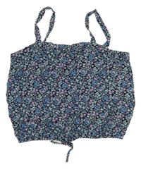 Tmavomodrý kytičkovaný crop top H&M