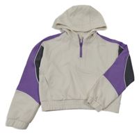 Smetanovo-fialová crop mikina s kapucí Zara