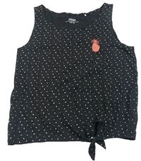 Černošedý melírovaný puntíkatý crop top s ananasem a uzlem YIGGA