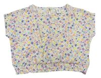 Smetanové oversize crop tričko s kytičkami a motýlky Topolino