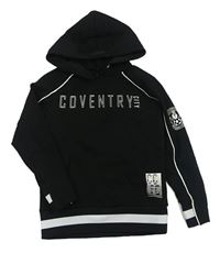 Černá tech fleece fotbalová mikina s nápisem a kapsou a kapucí