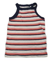 Bílo-růžovo-jahodovo-tmavomodrý pruhovaný žebrovaný crop top Nutmeg