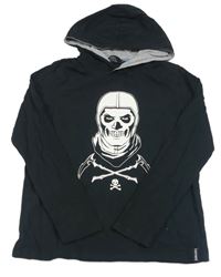 Černé triko s Fortnite a kapucí 