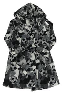 Černo-šedý vzorovaný chlupatý župan s míči a kapucí George