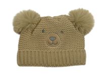 Hnědobéžová pletená čepice s bambulemi - medvídek F&F