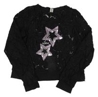 Černá krajková crop mikina s hvězdičkami z flitrů YIGGA