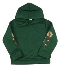 Tmavozelená teplá mikina s kytičkami a kapucí SHEIN