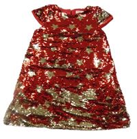 Červeno-zlaté tylové flitrové podšité šaty s hvězdičkami DU PareiL