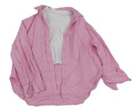 Růžovo-bílá pruhovaná halenka se všitým žebrovaným crop tričkem ZARA