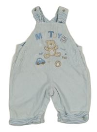 Světlemodré sametové laclové tepláky s medvídkem a autíčkem a míčem Smile