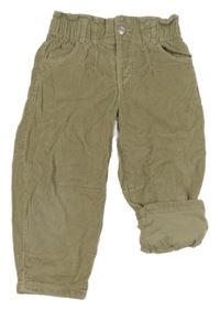 Béžové paper bag manšestrové podšité kalhoty ZARA