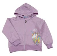 Levandulová propínací mikina s jednorožcem a kapucí