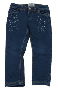 Tmavomodré skinny teplákové podšité rifle s květy a srdíčky Mayoral