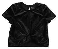 Černé třpytivé sametové crop tričko s překřížením Nutmeg