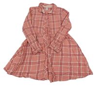 Korálovo-červeno-stříbrné kostkované propínací šaty dopodopo