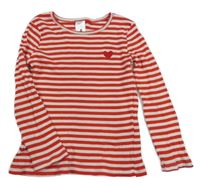 Červeno-bílé pruhované žebrované crop triko se srdíčkem C&A