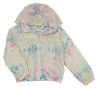 Bílo-barevná batikovaná šusťáková jarní bunda s kapucí F&F
