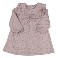 Starofialovo-bílé vzorované puntíkaté šaty s lístečky a volánkem PRIMARK