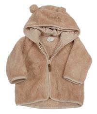 Pudrová chlupatá bunda s kapucí s oušky H&M