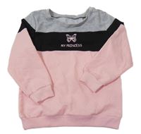 Světlerůžovo-černo-šedá/melírovaná mikina s motýlkem a nápisem SHEIN