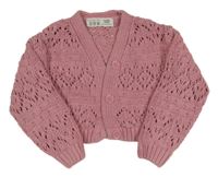 Starorůžový ažurový propínací oversize crop svetr PRIMARK