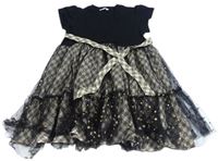 Černo-béžové šaty s tylovou sukní s hvězdičkami Shein 