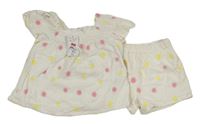 2set - Bílé mušelínové tričko s výšivkami sluníček + podšité kraťasy F&F