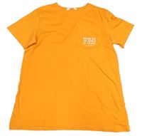 Oranžové tričko s kapsou s nápisem H&M