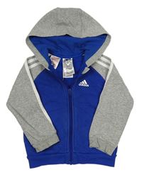 Safírovo-šedá propínací mikina s logem a kapucí Adidas