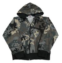 Šedo-béžovo-černá army propínací mikina s kapucí