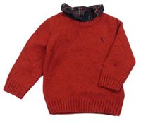 Červený vlněný svetr s košilovým límcem Next