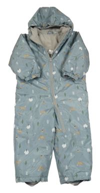Modrošedá šusťáková zimní kombinéza s liškami a kapucí Lupilu