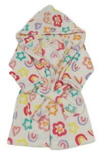 Bílý chlupatý župan s obrázky a kapucí F&F