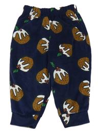 Tmavomodré plyšové pyžamové kalhoty s pudinky Tu