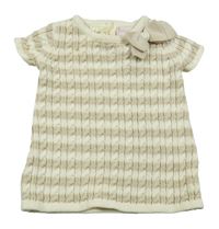 Smetanovo-béžové pruhované svetrové šaty s mašlí Savannah