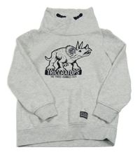 Světlešedá melírovaná mikina s dinosaurem a komínovým límcem Dopodopo