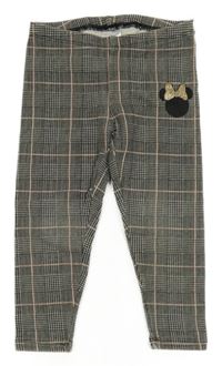 Černo-bílo-růžové kostkované teplé legíny s Minnie C&A