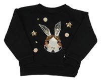 Černá mikina s králíkem s flitry Kiabi