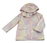 Růžovo-žluto-lila třpytivá batikovaná nepromokavá lehce zateplená bunda s kapucí F&F