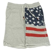 Šedo-tmavomodro-červené teplákové kraťasy s americkou vlajkou H&M