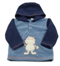 Modro-tmavomodrá fleecová mikina s příšerkou a kapucí