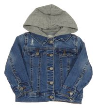 Modrá riflová bunda s prošoupáním a teplákovou kapucí Terranova