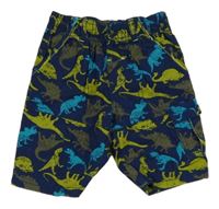 Tmavomodré plátěné cargo kraťasy s dinosaury Topomini