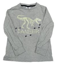 Šedé melírované pyžamové triko s kostrou dinosaura L&D