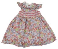 Bílo-barevné květované plátěné šaty s límečkem Matalan