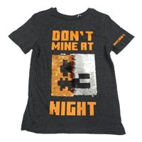 Tmavošedé melírované tričko s Minecraft z překlápěcích flitrů George