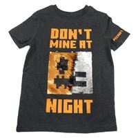 Tmavošedé melírované tričko s Minecraft z překlápěcích flitrů George