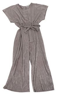 Lila-stříbrný metalický žebrovaný kalhotový overal s páskem 