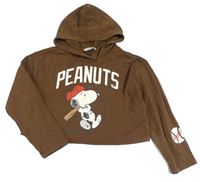 Hnědá crop mikina se Snoopym a kapucí H&M